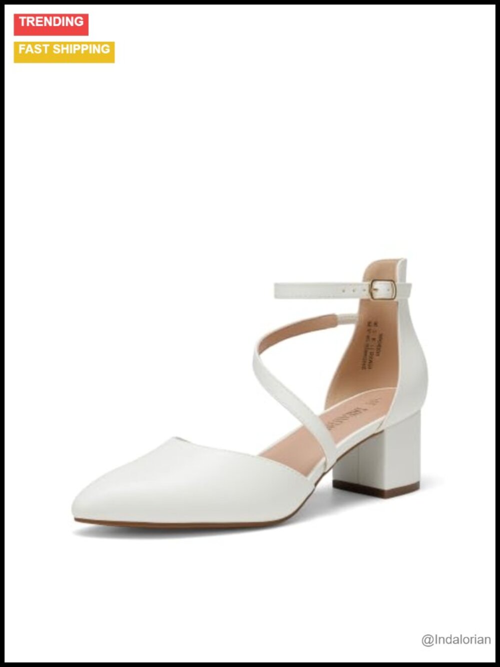 Women's Pointed Toe Low Block Heel Pumps with Ankle Strap